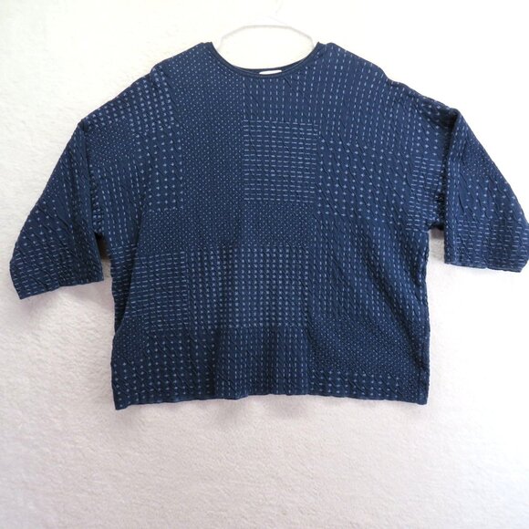 Pure Jill Sweater Sz Medium Navy Blue Textured Light Knit Top Cropped 3/4 Sleeve - Picture 9 of 9